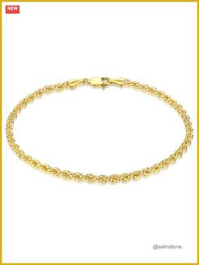 14K Gold Filled 3mm Rope Chain Bracelet Waterproof Non-Tarnish Gift